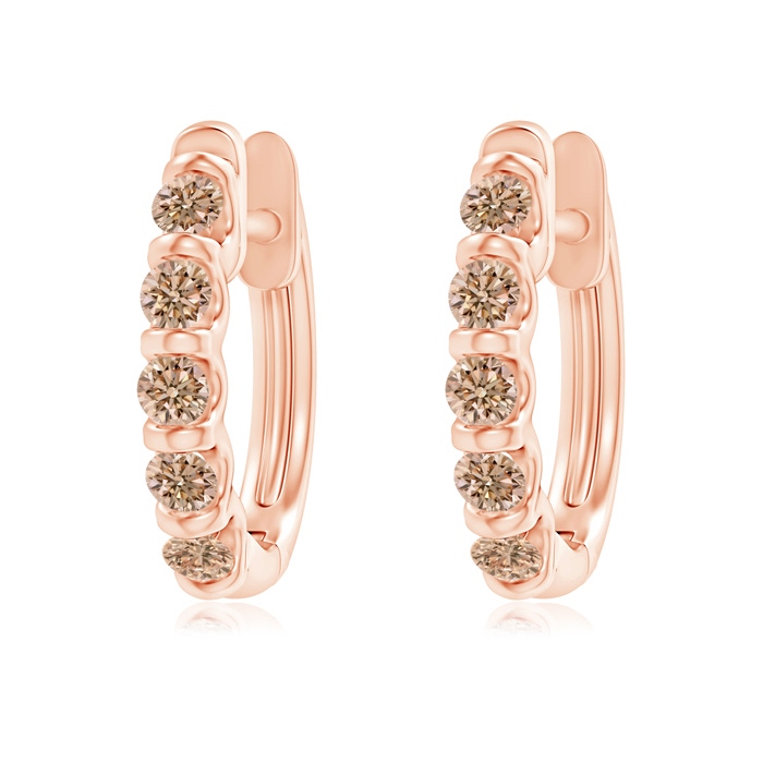 2.2mm AA Bar-Set Brown Diamond Huggie Hoop Earrings in Rose Gold 