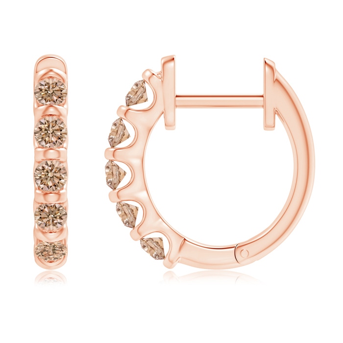 2.2mm AA Bar-Set Brown Diamond Huggie Hoop Earrings in Rose Gold product image