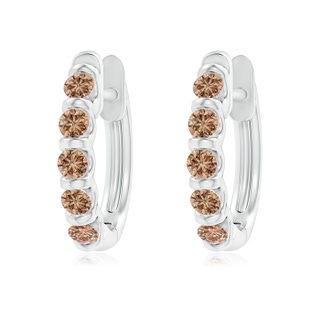 2.2mm AAA Bar-Set Brown Diamond Huggie Hoop Earrings in White Gold