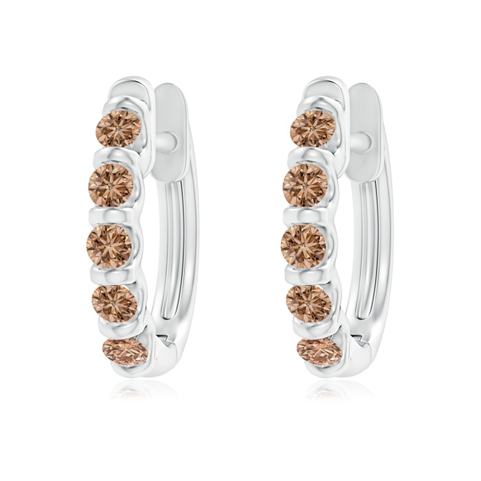 2.2mm AAA Bar-Set Brown Diamond Huggie Hoop Earrings in White Gold 