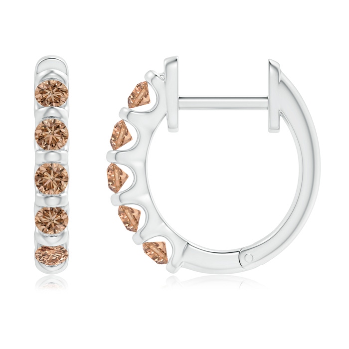 2.2mm AAA Bar-Set Brown Diamond Huggie Hoop Earrings in White Gold product image