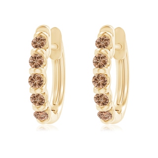 2.2mm AAA Bar-Set Brown Diamond Huggie Hoop Earrings in Yellow Gold