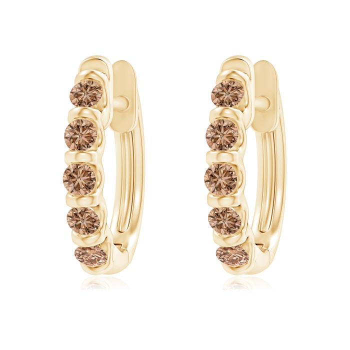 2.2mm AAA Bar-Set Brown Diamond Huggie Hoop Earrings in Yellow Gold 