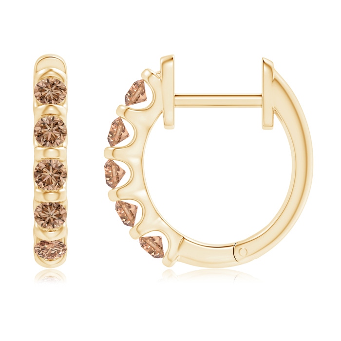 2.2mm AAA Bar-Set Brown Diamond Huggie Hoop Earrings in Yellow Gold Product Image