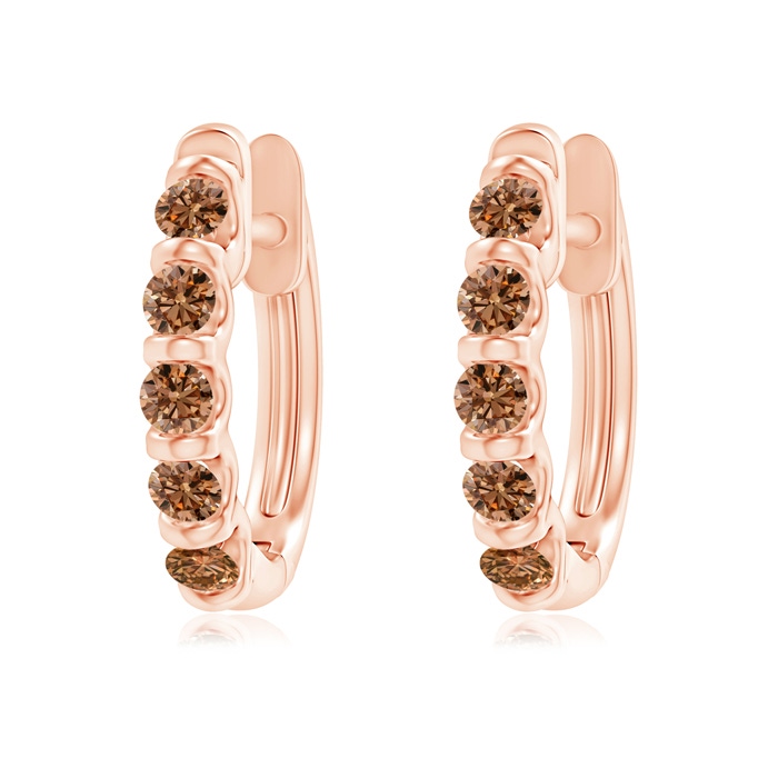 2.2mm AAAA Bar-Set Brown Diamond Huggie Hoop Earrings in Rose Gold 