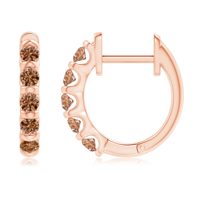 2.2mm AAAA Bar-Set Brown Diamond Huggie Hoop Earrings in Rose Gold Product Image