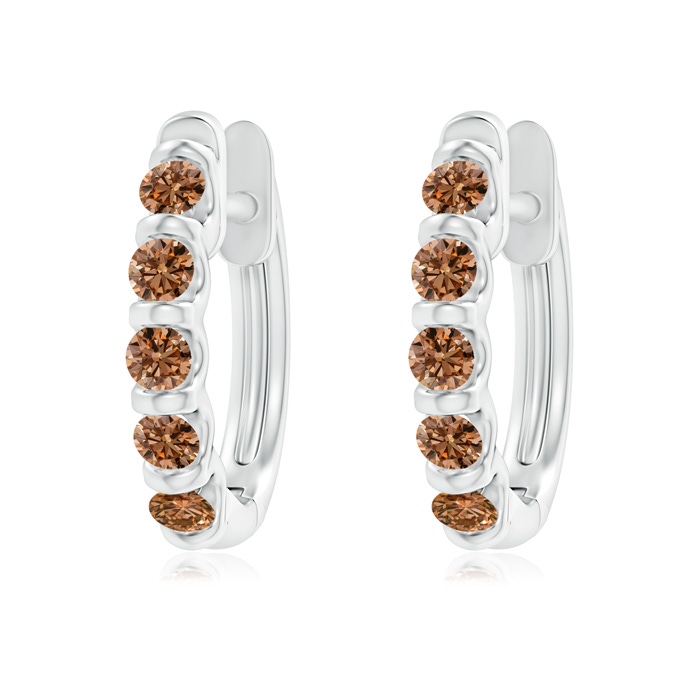 2.2mm AAAA Bar-Set Brown Diamond Huggie Hoop Earrings in White Gold