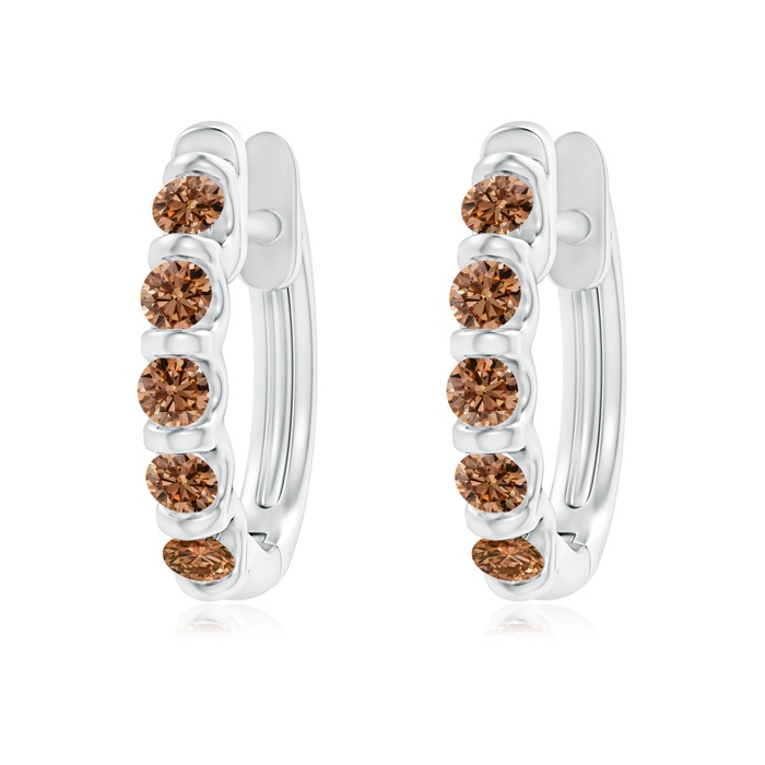 2.2mm AAAA Bar-Set Brown Diamond Huggie Hoop Earrings in White Gold 