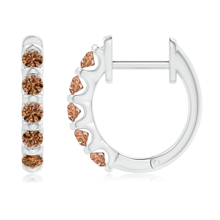 2.2mm AAAA Bar-Set Brown Diamond Huggie Hoop Earrings in White Gold product image