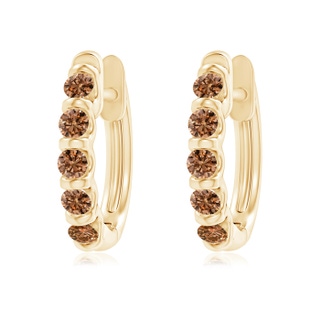 2.2mm AAAA Bar-Set Brown Diamond Huggie Hoop Earrings in Yellow Gold