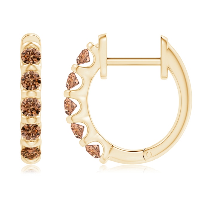 2.2mm AAAA Bar-Set Brown Diamond Huggie Hoop Earrings in Yellow Gold product image