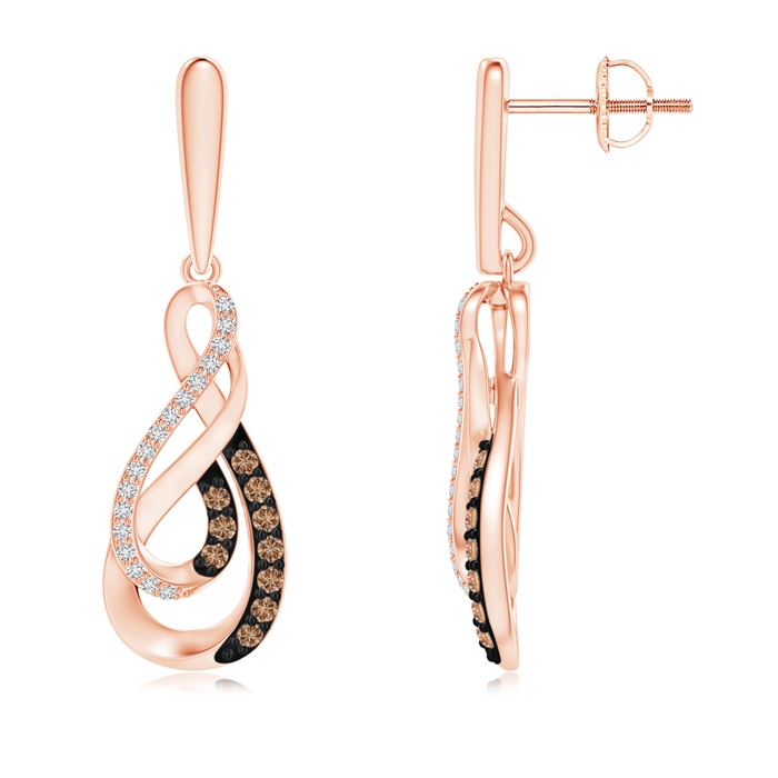 1.3mm AAA Coffee and White Diamond Intertwined Infinity Drop Earrings in Rose Gold