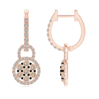 2.2mm A Coffee Diamond Clustre Drop Earrings with Halo in 9K Rose Gold