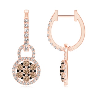 2.2mm AA Coffee Diamond Clustre Drop Earrings with Halo in Rose Gold