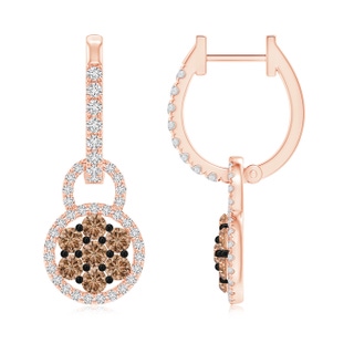 2.2mm AAA Coffee Diamond Clustre Drop Earrings with Halo in 9K Rose Gold