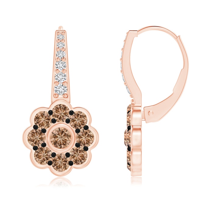 3mm AAA Floral Clustre Coffee Diamond Leverback Earrings in Rose Gold