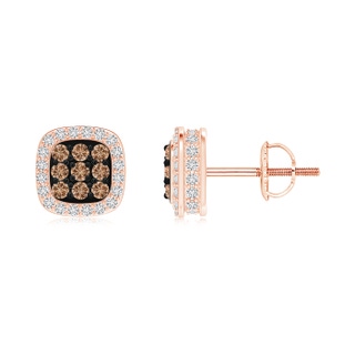 1.4mm AAA Coffee Diamond Clustre Earrings with Cushion Halo in Rose Gold