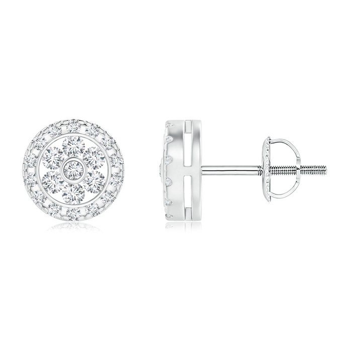 1.5mm GVS2 Channel-Set Diamond Flower Studs with Halo in White Gold 