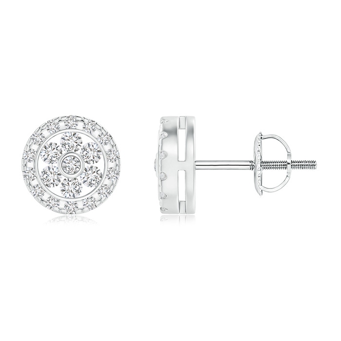 1.5mm HSI2 Channel-Set Diamond Flower Studs with Halo in White Gold 