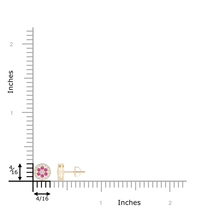 1.5mm AAA Channel-Set Pink Sapphire Flower Studs with Diamond Halo in Yellow Gold product image