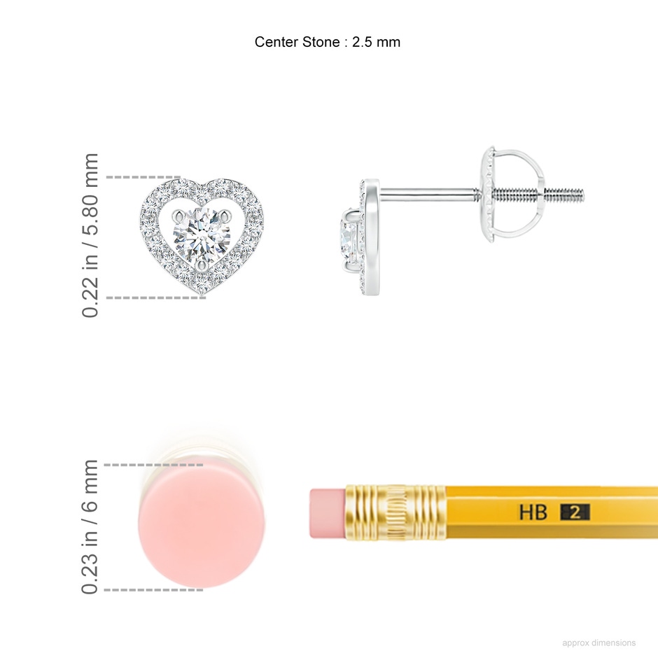 2.5mm GVS2 Solitaire Diamond Open Heart Studs with Accents in P950 Platinum ruler