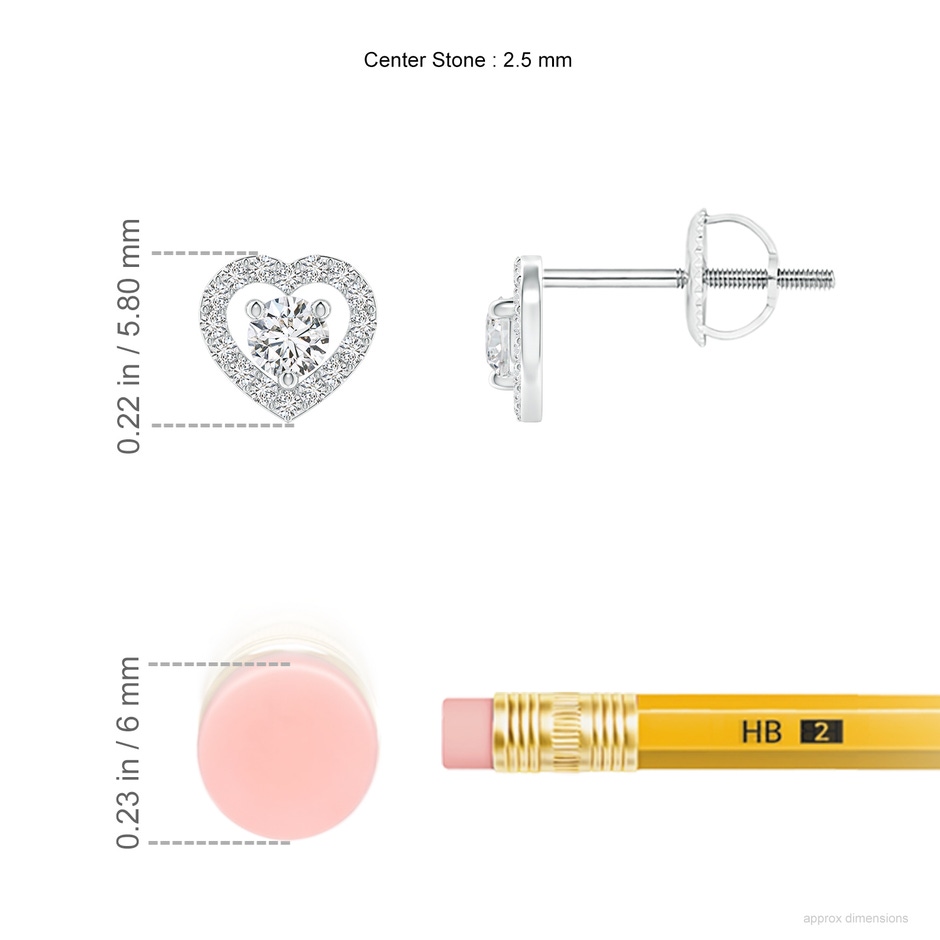 2.5mm HSI2 Solitaire Diamond Open Heart Studs with Accents in P950 Platinum ruler