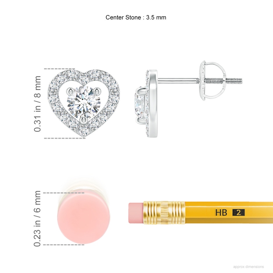 3.5mm GVS2 Solitaire Diamond Open Heart Studs with Accents in P950 Platinum ruler