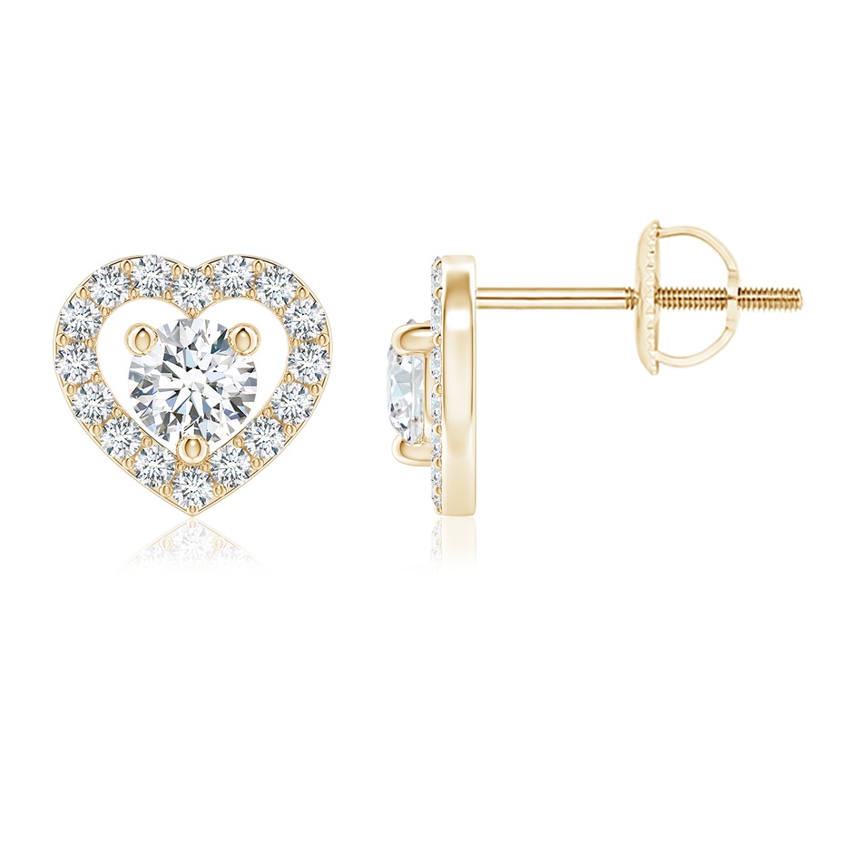 3.5mm GVS2 Solitaire Diamond Open Heart Studs with Accents in Yellow Gold 