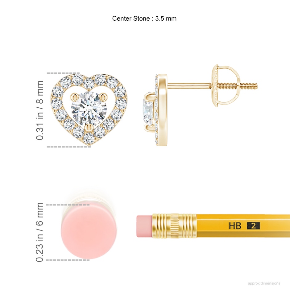 3.5mm GVS2 Solitaire Diamond Open Heart Studs with Accents in Yellow Gold ruler