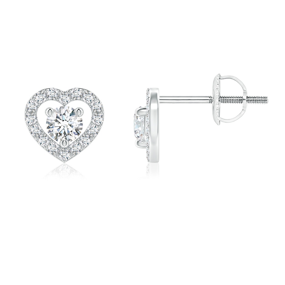 3mm GVS2 Solitaire Diamond Open Heart Studs with Accents in White Gold 