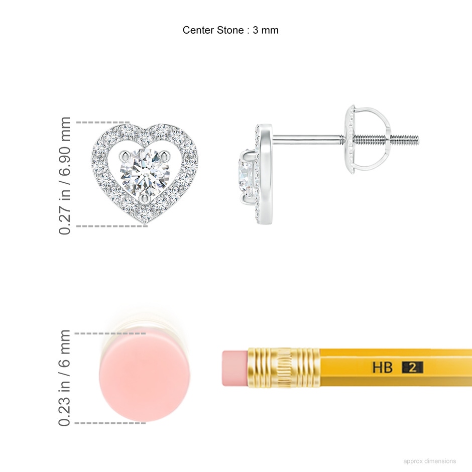 3mm GVS2 Solitaire Diamond Open Heart Studs with Accents in White Gold ruler