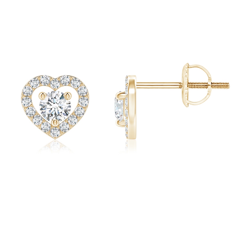 3mm GVS2 Solitaire Diamond Open Heart Studs with Accents in Yellow Gold 