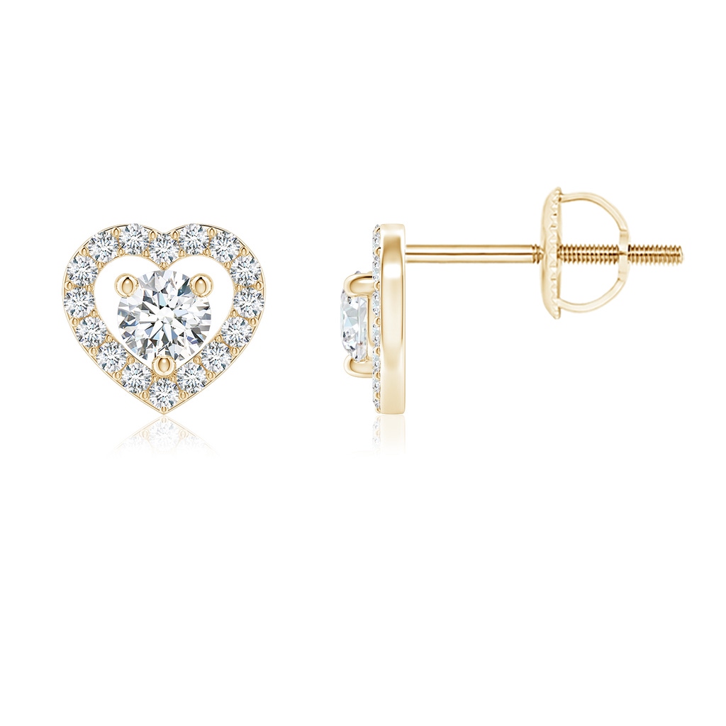3mm GVS2 Solitaire Diamond Open Heart Studs with Accents in Yellow Gold