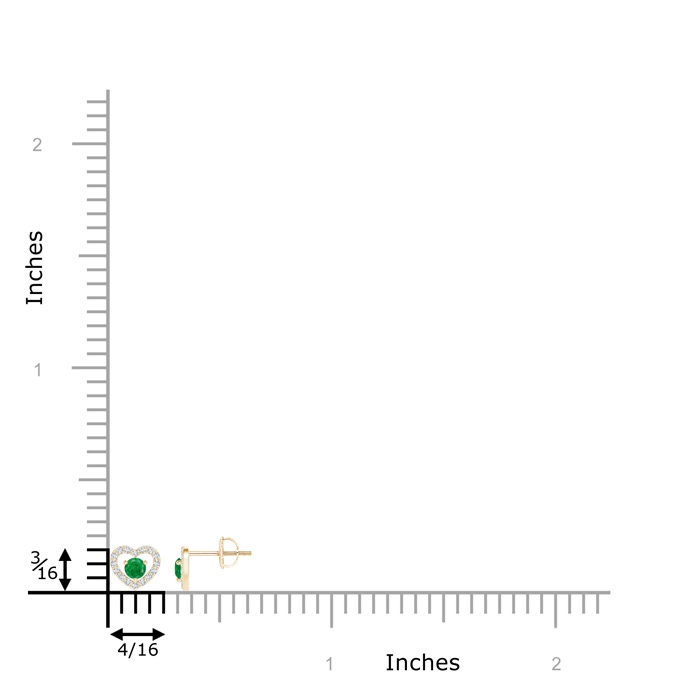 2.5mm AA Solitaire Emerald Open Heart Studs with Diamonds in Yellow Gold product image