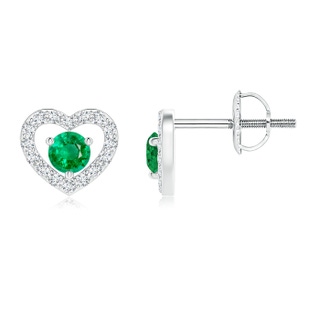 2.5mm AAA Solitaire Emerald Open Heart Studs with Diamonds in White Gold
