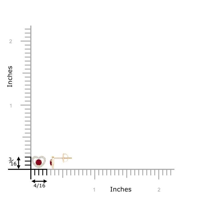 2.5mm AA Solitaire Ruby Open Heart Studs with Diamonds in Yellow Gold product image