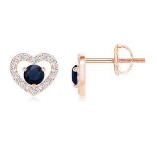 2.5mm A Solitaire Sapphire Open Heart Studs with Diamonds in Rose Gold