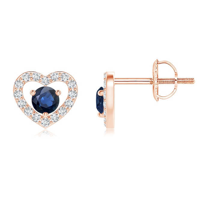 2.5mm AA Solitaire Sapphire Open Heart Studs with Diamonds in Rose Gold 