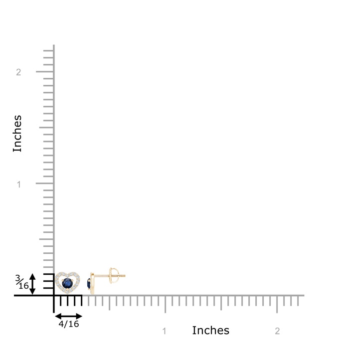 2.5mm AA Solitaire Sapphire Open Heart Studs with Diamonds in Yellow Gold product image