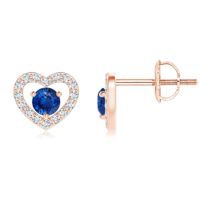 2.5mm AAA Solitaire Sapphire Open Heart Studs with Diamonds in Rose Gold 