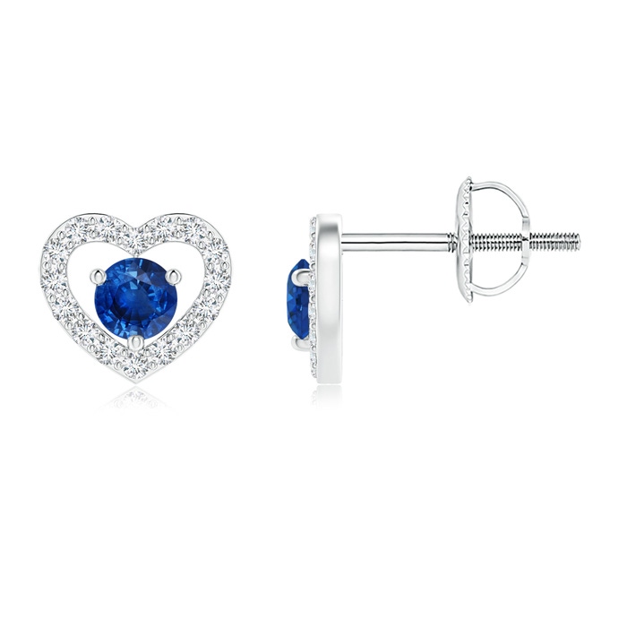 2.5mm AAA Solitaire Sapphire Open Heart Studs with Diamonds in White Gold