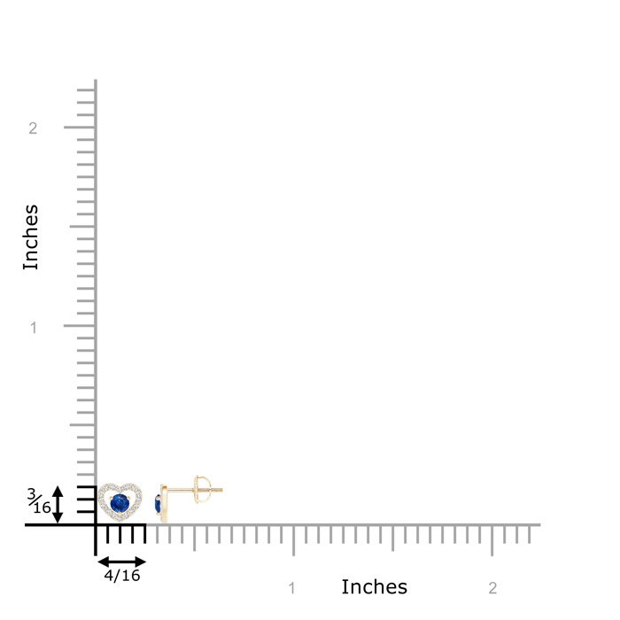 2.5mm AAA Solitaire Sapphire Open Heart Studs with Diamonds in Yellow Gold product image