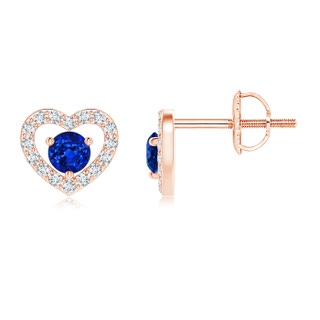 2.5mm AAAA Solitaire Sapphire Open Heart Studs with Diamonds in 9K Rose Gold