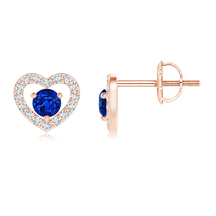 2.5mm AAAA Solitaire Sapphire Open Heart Studs with Diamonds in Rose Gold