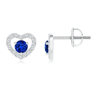 2.5mm AAAA Solitaire Sapphire Open Heart Studs with Diamonds in White Gold