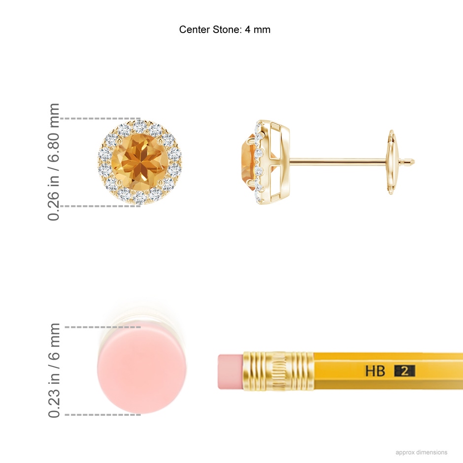 4mm A Claw-Set Citrine and Diamond Halo Stud Earrings in 10K Yellow Gold ruler