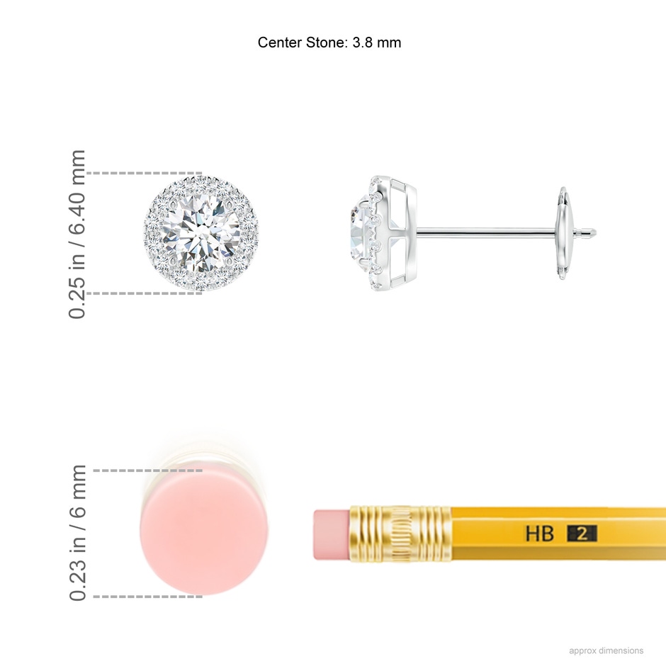 3.8mm GVS2 Claw-Set Diamond Halo Stud Earrings in 10K White Gold ruler
