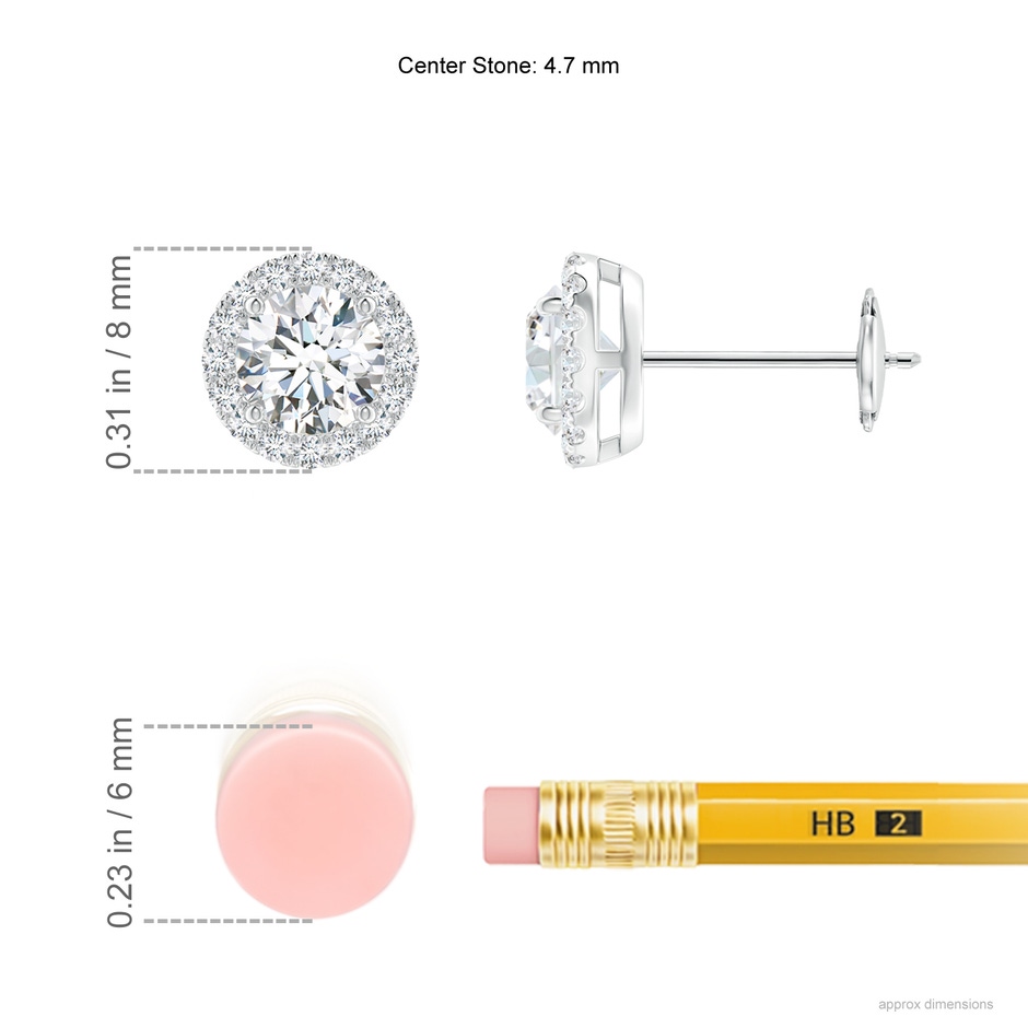 4.7mm GVS2 Claw-Set Diamond Halo Stud Earrings in 10K White Gold ruler