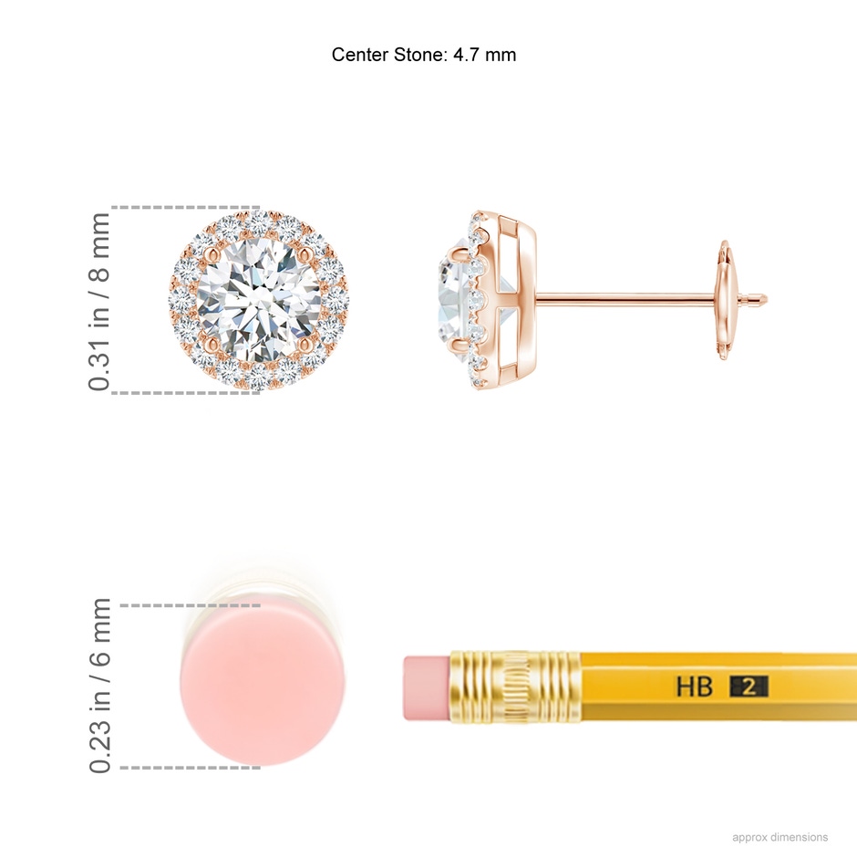 4.7mm GVS2 Claw-Set Diamond Halo Stud Earrings in Rose Gold ruler