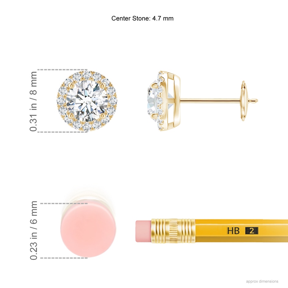 4.7mm GVS2 Claw-Set Diamond Halo Stud Earrings in Yellow Gold ruler
